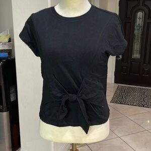 INC Women's Top Black Size Small Tie-Front T-Shirt Short Sleeve Solid $34